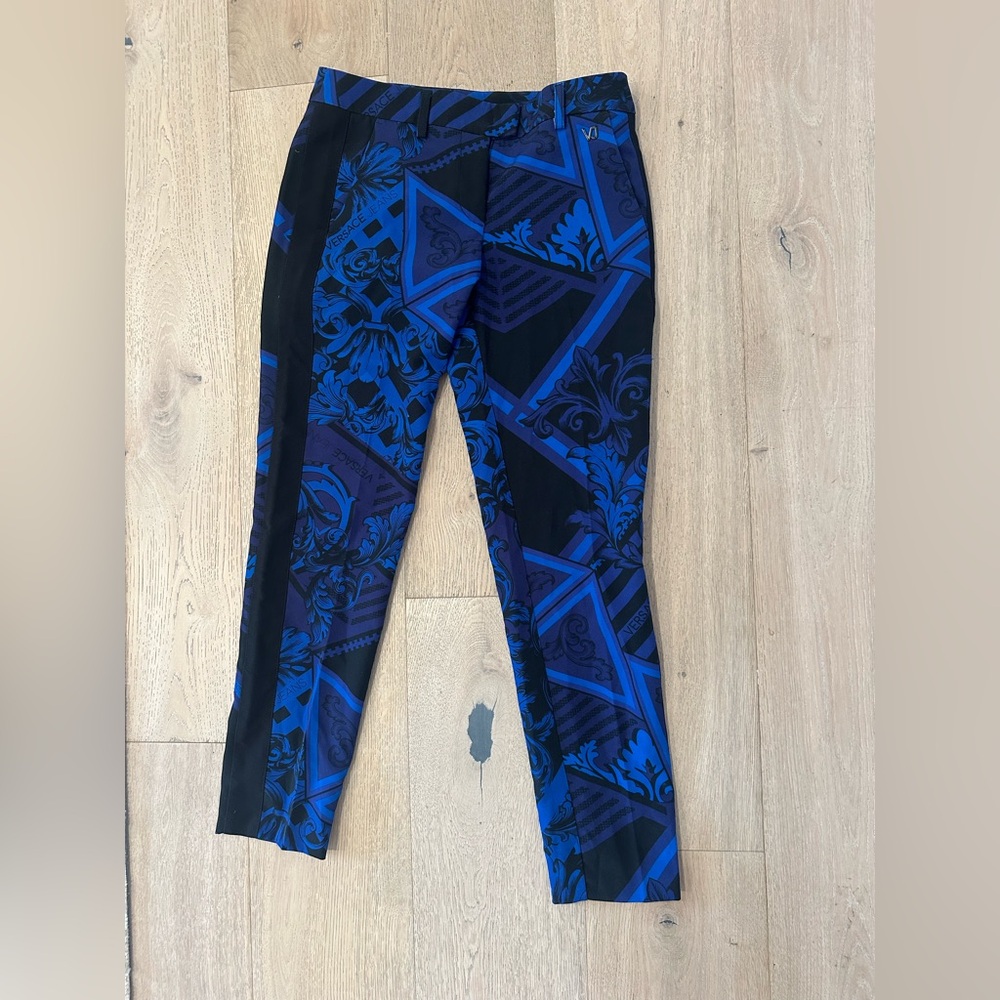 Versace Blue and Black Patterned Leggings